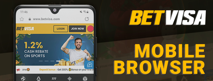 The mobile version of the BetVisa casino site - how to use the site through a mobile browser