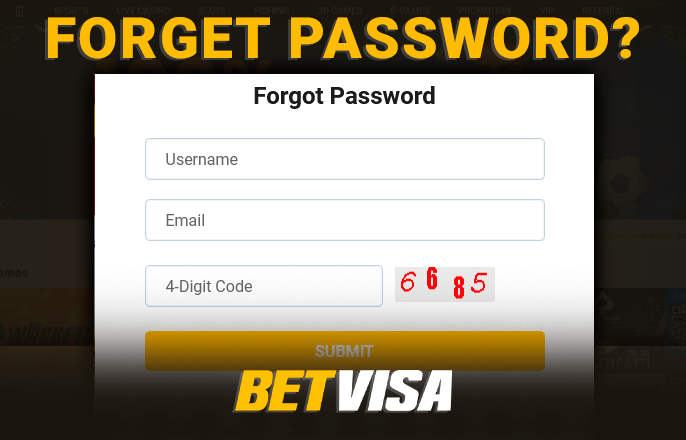 Account recovery form on BetVisa casino site - how to regain access to account