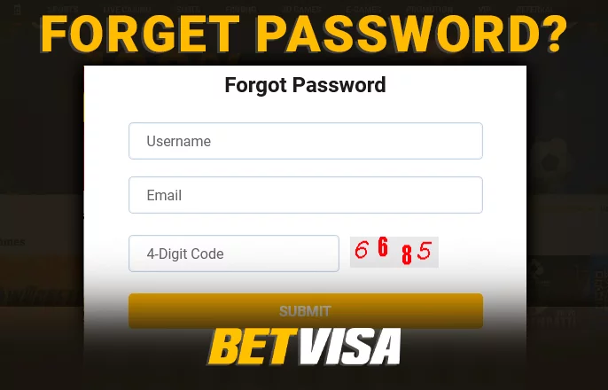 Account recovery form on BetVisa casino site - how to regain access to account